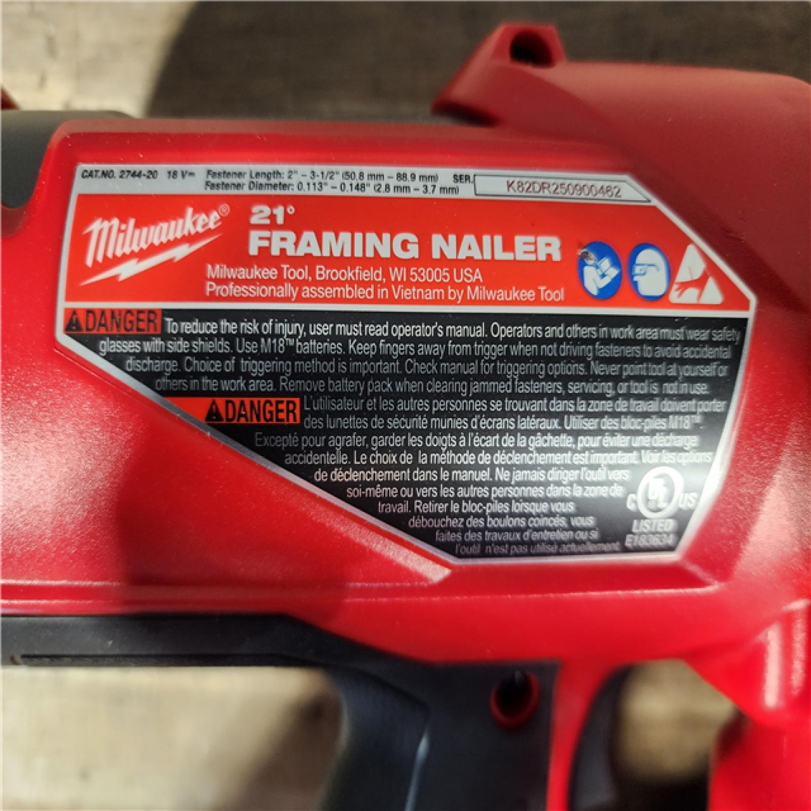 HOUSTON LOCATION - AS-IS Milwaukee 2744-20 M18 FUEL 3-1/2 in. 18V 21-Degree Lithium-Ion Brushless Cordless Framing Nailer (Tool-Only)