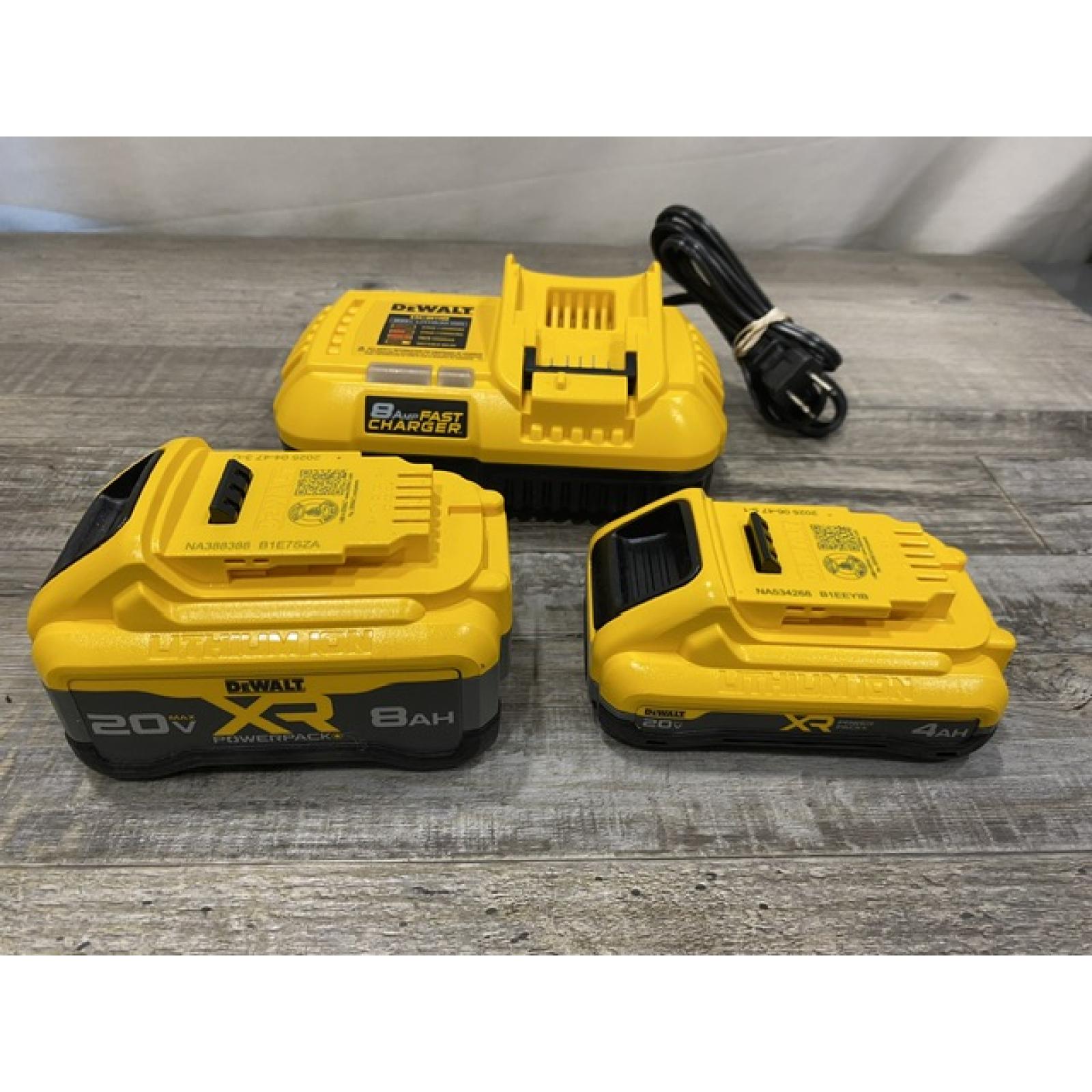 AS-IS DEWALT 20V XR Lithium-Ion Starter Pack with 8.0 Ah and 4.0 Ah Battery Packs and Charger