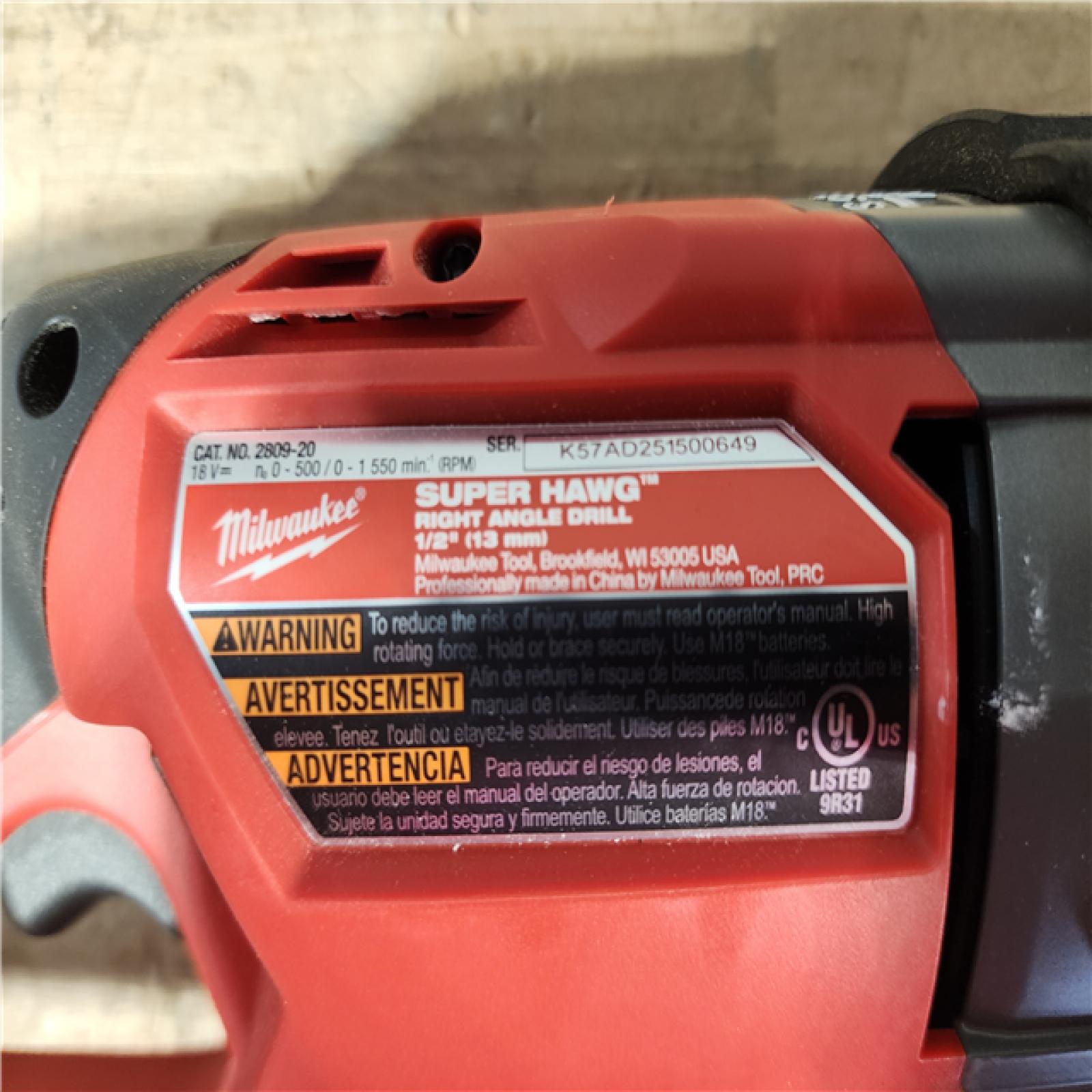 HOUSTON LOCATION - AS - IS Milwaukee M18 FUEL SUPER HAWG Brushless Cordless 1/2 Right Angle Drill (Tool Only)