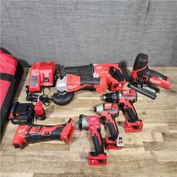 HOUSTON LOCATION - AS-IS MILWAUKEE 7 TOOL COMBO KIT W/ (2) BATTERY & CHARGER