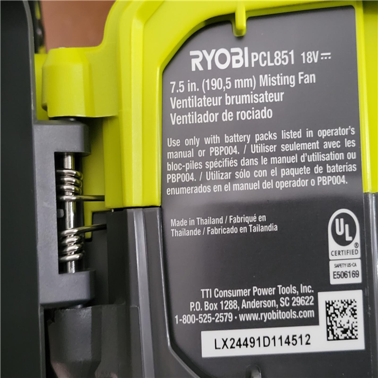 California NEW Ryobi Plus+ 18V 7.5 Bucket Top Misting Fan Kit  Includes (1) Battery & Charger