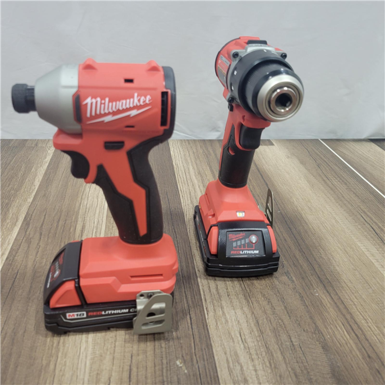 AS-IS Milwaukee M18 18V Lithium-Ion Brushless Cordless Compact Drill/Impact Combo Kit (2-Tool) W/(2) 2.0 Ah Batteries, Charger & Bag