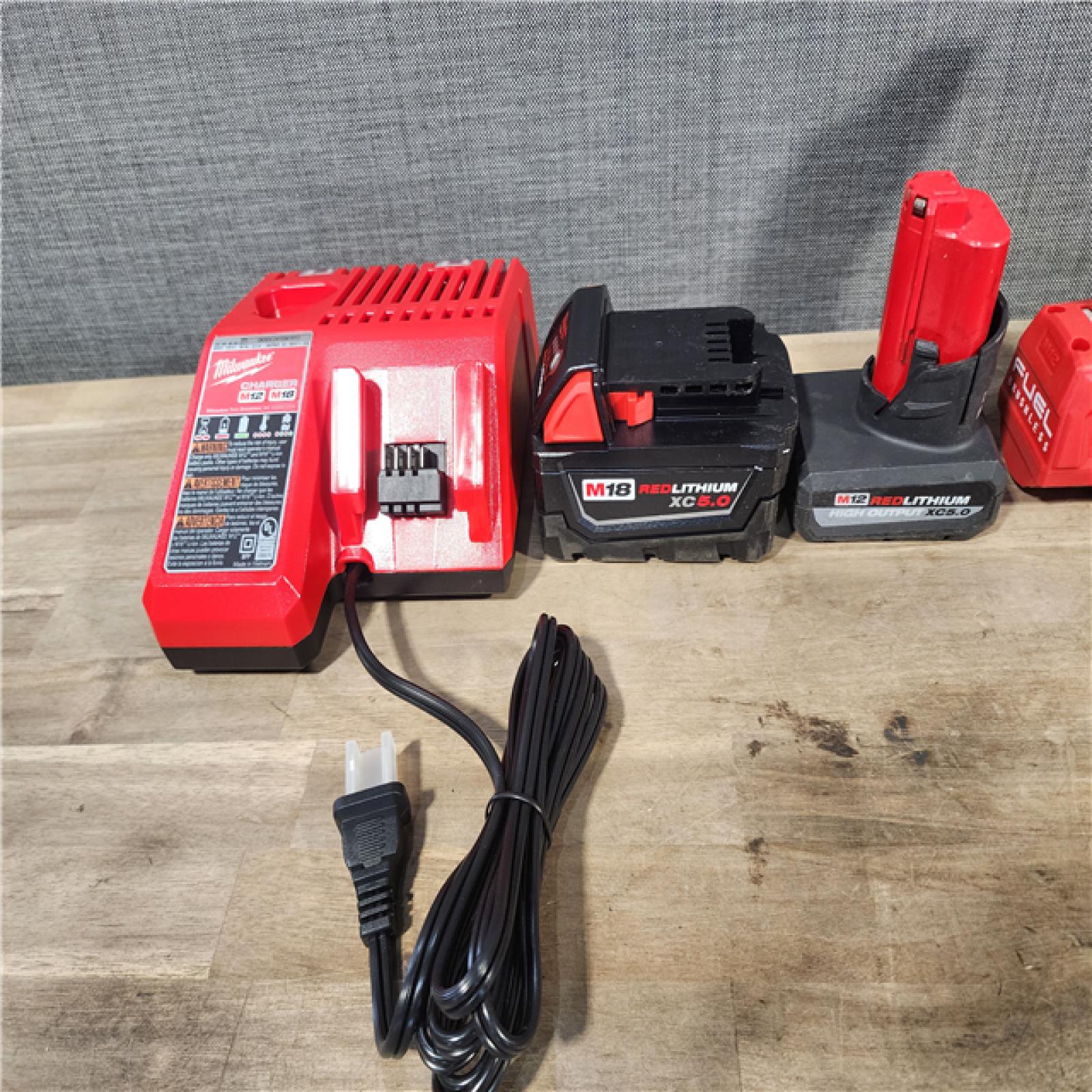 HOUSTON LOCATION - AS-IS MILWAUKEE 6 TOOL COMBO KIT W/ (2) BATTERY & CHARGER
