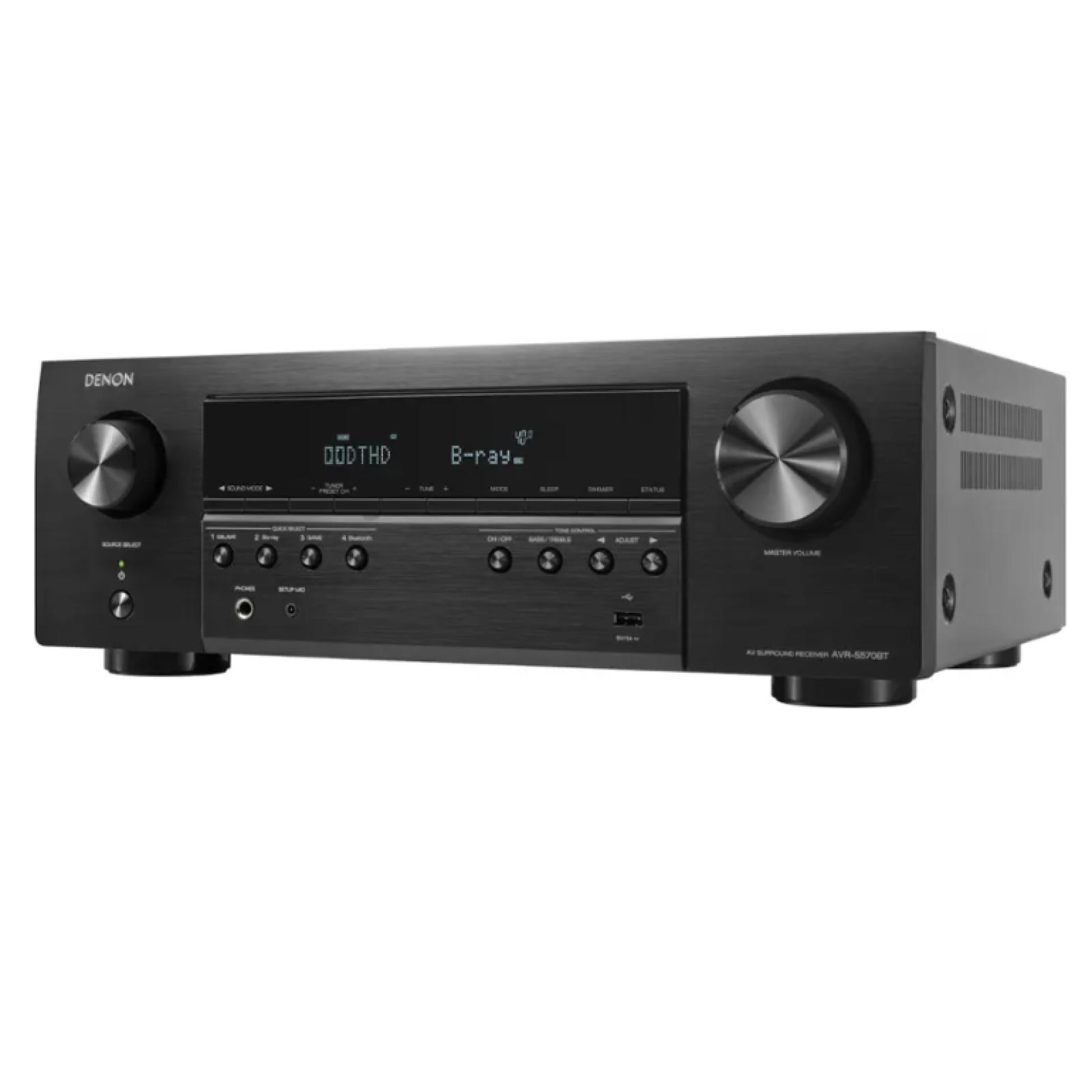 NEW! - Denon - AVR-S570BT (70W X 5) 5.2-Ch. Bluetooth Capable 8K Ultra HD HDR Compatible AV Home Theater Receiver - Black