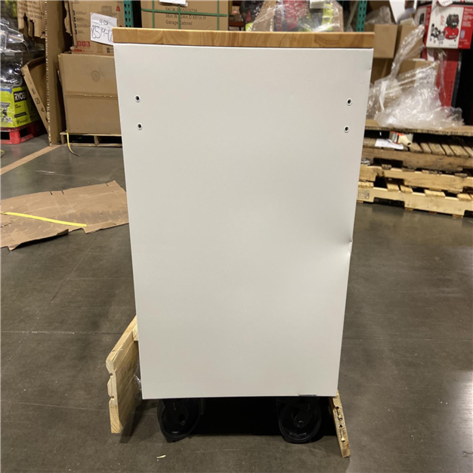 DALLAS LOCATION - Husky Tool Storage 72 in. W x 24 in. D 18-Drawer Heavy Duty Adjustable Height Mobile Workbench Cabinet in Matte White