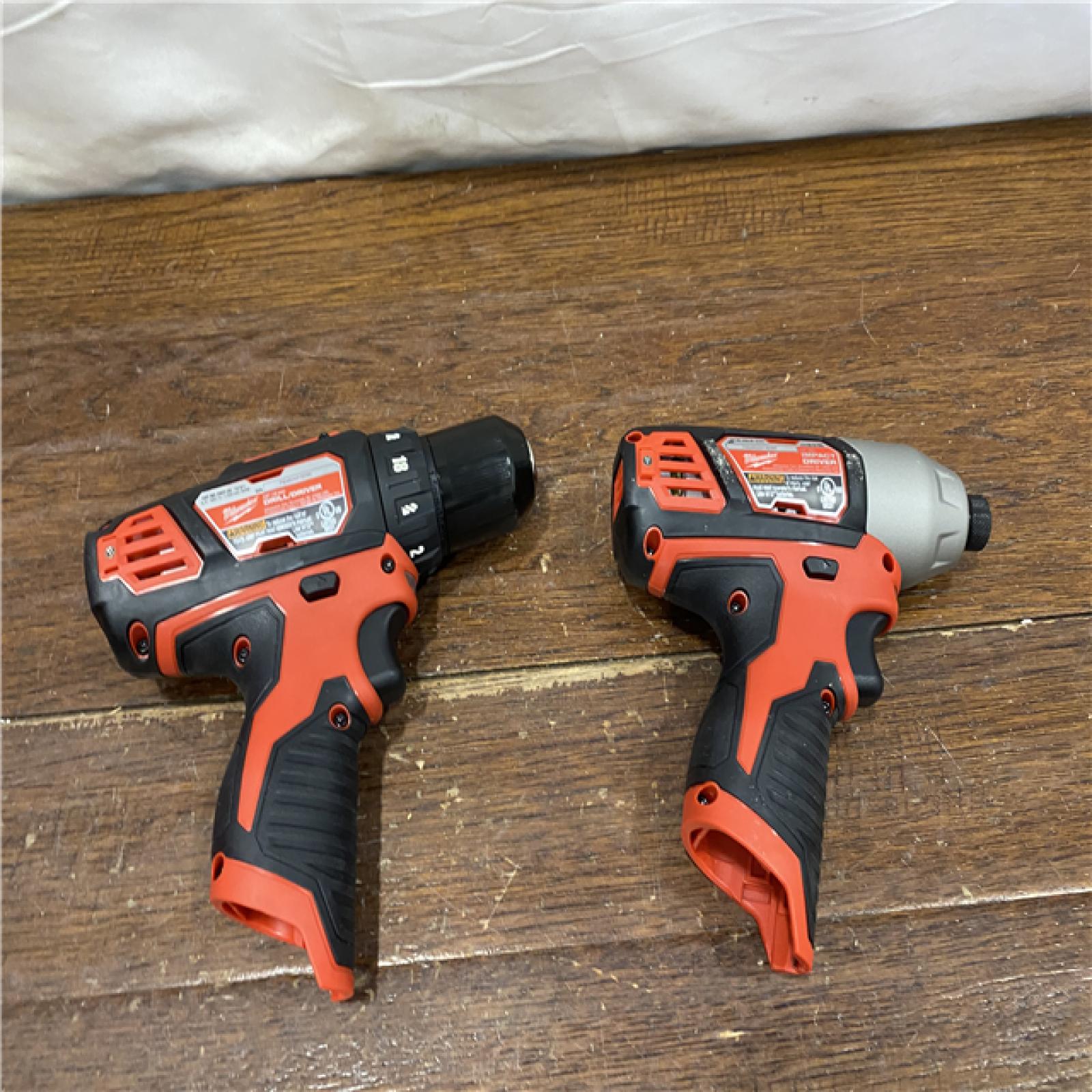 AS-IS Milwaukee 2494-22 M12 Cordless Combination 3/8  Drill / Driver and 1/4  Hex Impact Driver Dual Power Tool Kit (2 Lithium Ion Batteries  Charger  and B