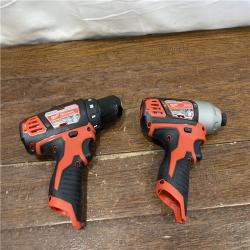 AS-IS Milwaukee 2494-22 M12 Cordless Combination 3/8  Drill / Driver and 1/4  Hex Impact Driver Dual Power Tool Kit (2 Lithium Ion Batteries  Charger  and B
