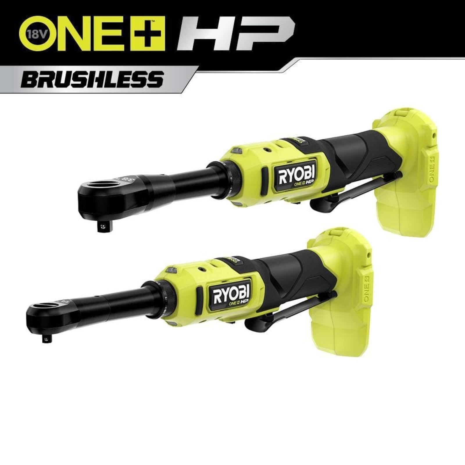 NEW - RYOBI ONE+ HP 18V Brushless Cordless 1/4 in. and 3/8 in. Extended Reach Ratchets (Tools Only)