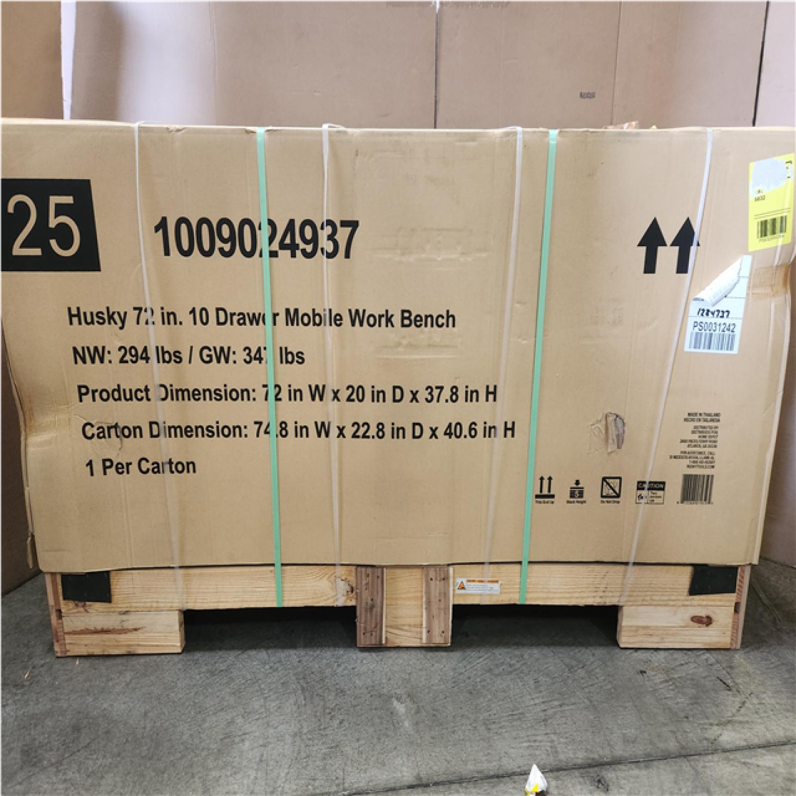 Phoenix SEALED Husky Standard Duty 72 in. W x 20 in. D 10-Drawer Gloss Black Mobile Workbench Cabinet with Solid Wood Top