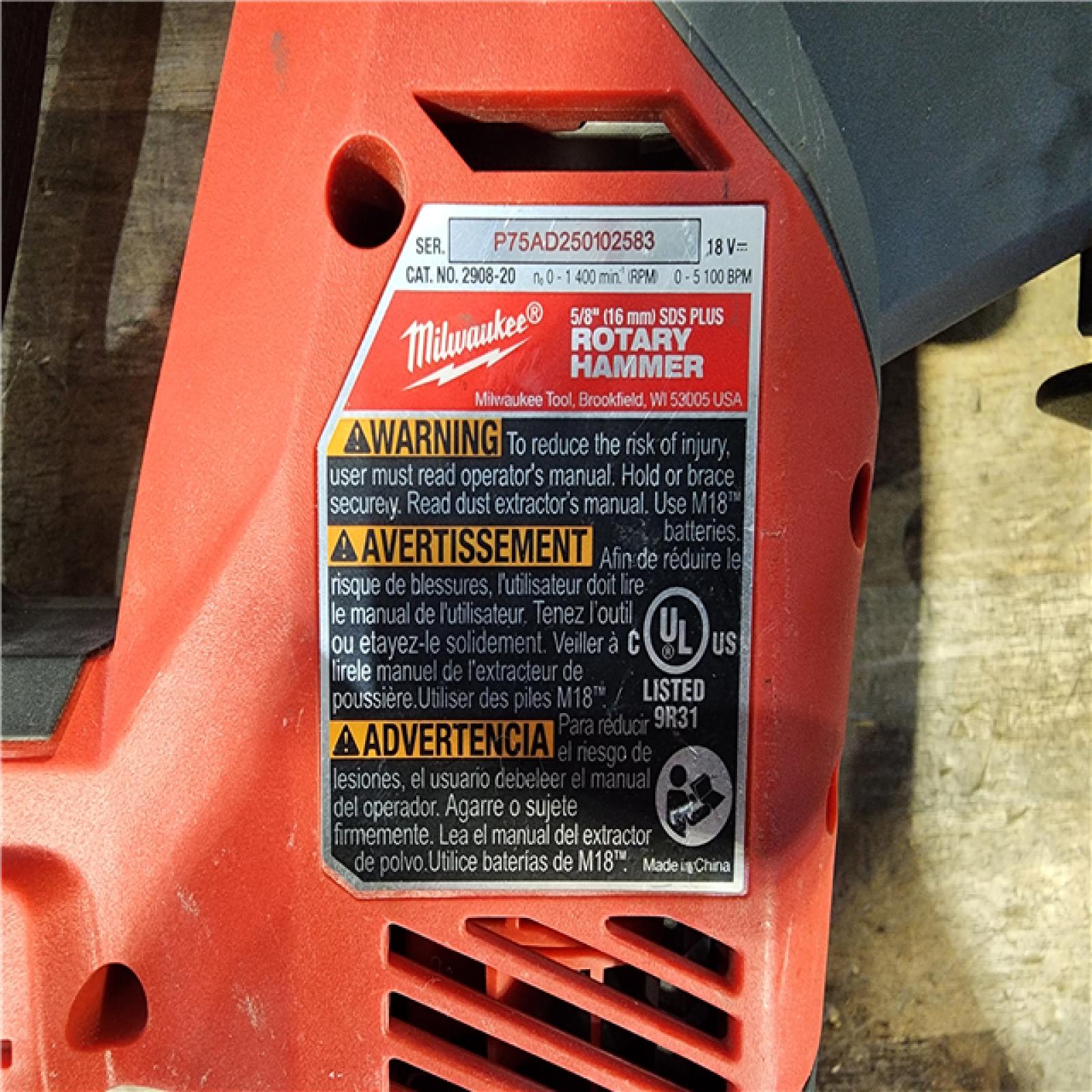 HOUSTON LOCATION - AS-IS Milwaukee M18 FUEL 18V Lithium-Ion Brushless Cordless 5/8 in. SDS-Plus Rotary Hammer (Tool-Only)