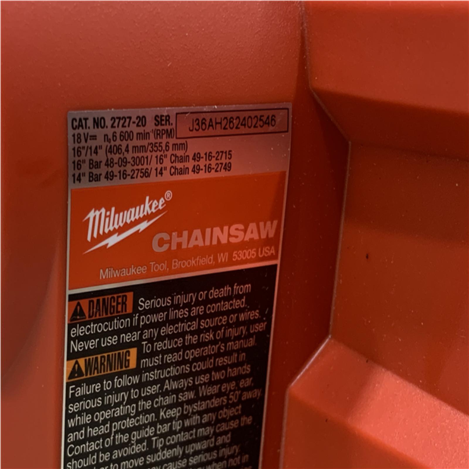 AS-IS Milwaukee FUEL 16 in. 18V Lithium-Ion Brushless Battery Chainsaw (Tool-Only)
