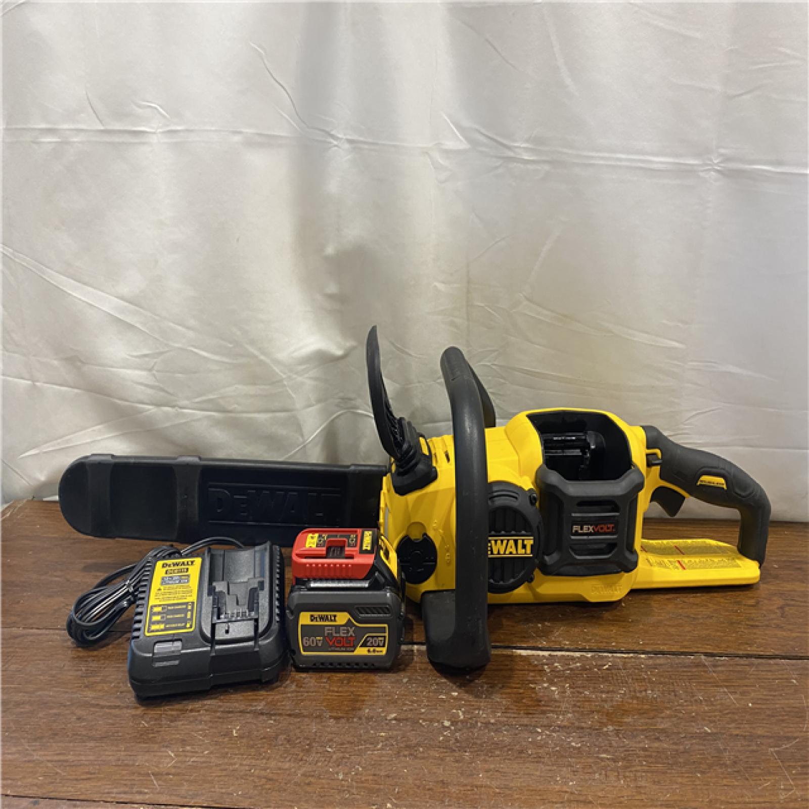 AS-IS DEWALT  FLEXVOLT 60V MAX 16in. Brushless Cordless Battery Powered Chainsaw Kit with (1) FLEXVOLT 2 Ah Battery & Charger