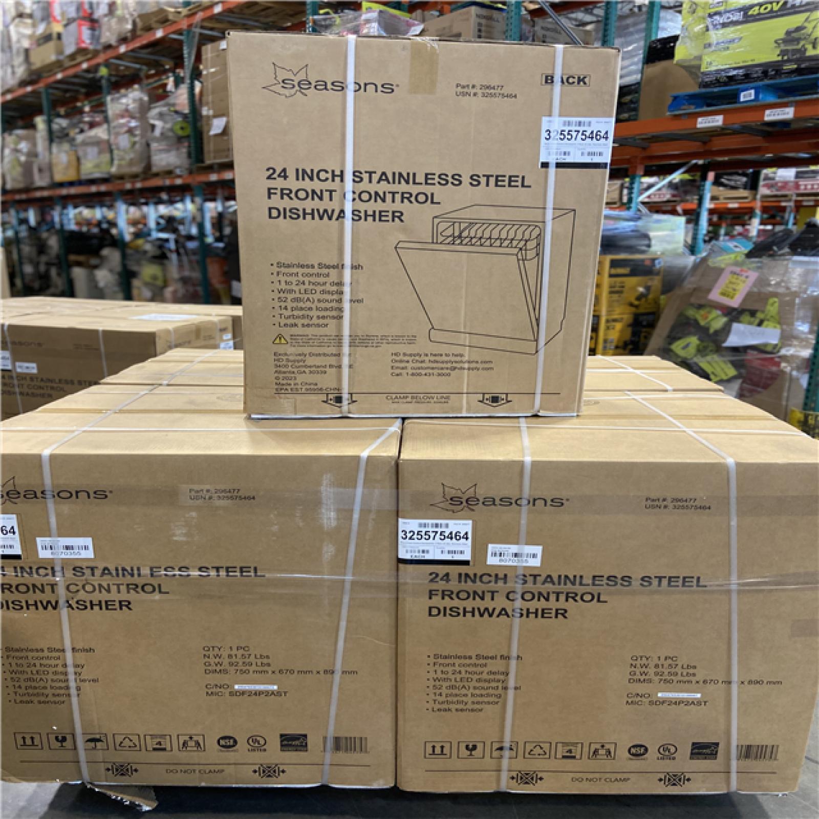 DALLAS LOCATION- Seasons® 24 In. 52 Dba Front-Control Dishwasher With 2 Racks, Energy Star PALLET-(5 UNITS)