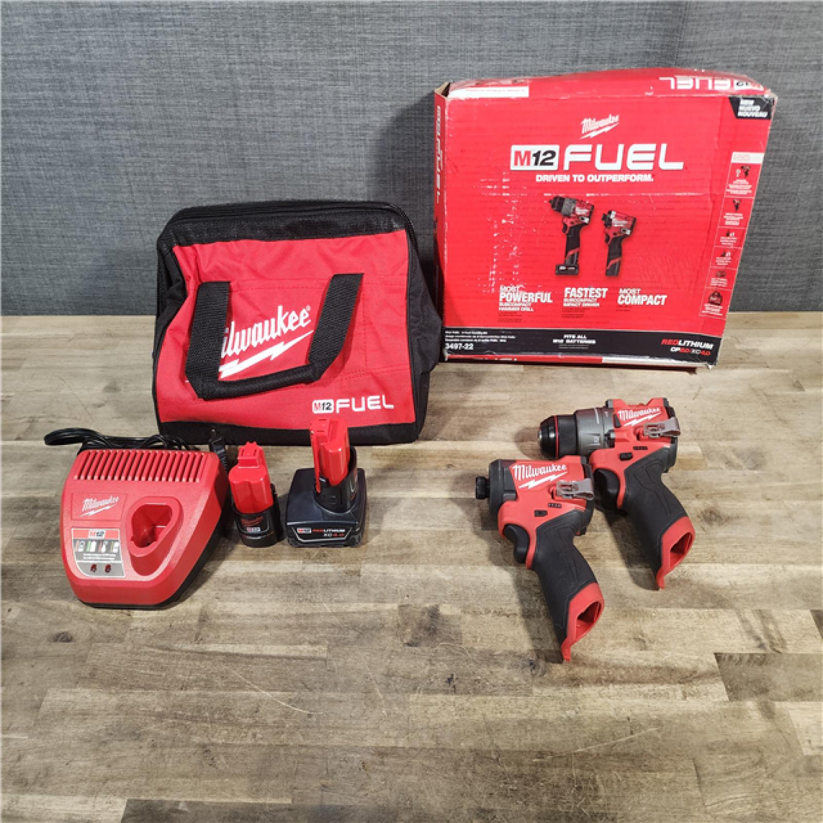 HOUSTON LOCATION - AS-IS Milwaukee 3497-22 12V Brushless Hammer Drill and Impact Driver Combo Kit