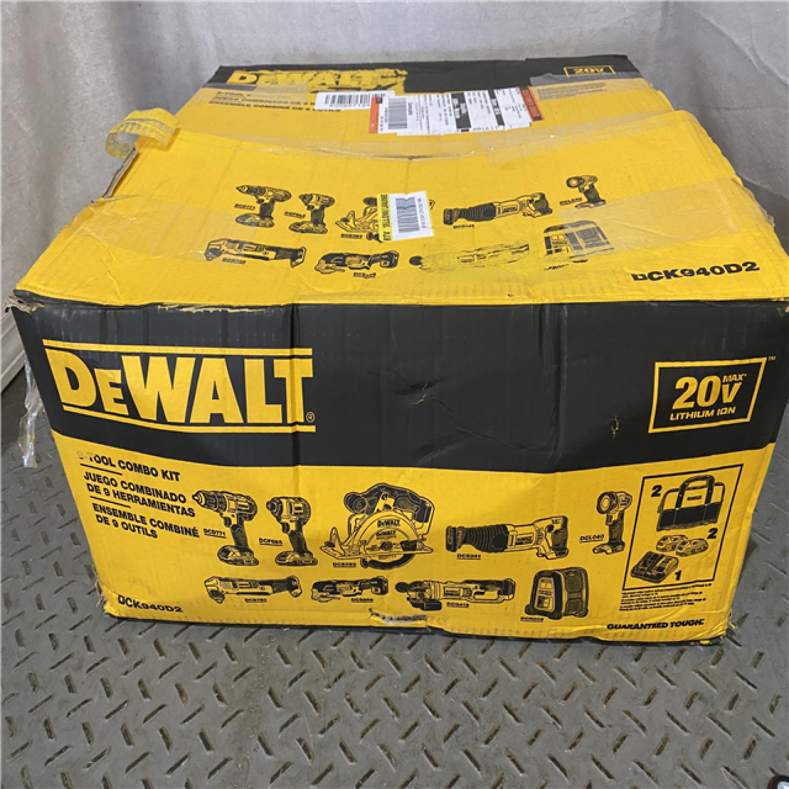 Houston location AS-IS DEWALT 20V MAX Cordless 9 Tool Combo Kit with (2) 20V 2.0Ah Batteries and Charger