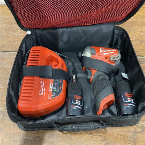 AS-IS M12 FUEL SURGE 12V Lithium-Ion Brushless Cordless 1/4 in. Hex Impact Driver Compact Kit W/Two 2.0Ah Batteries, Bag
