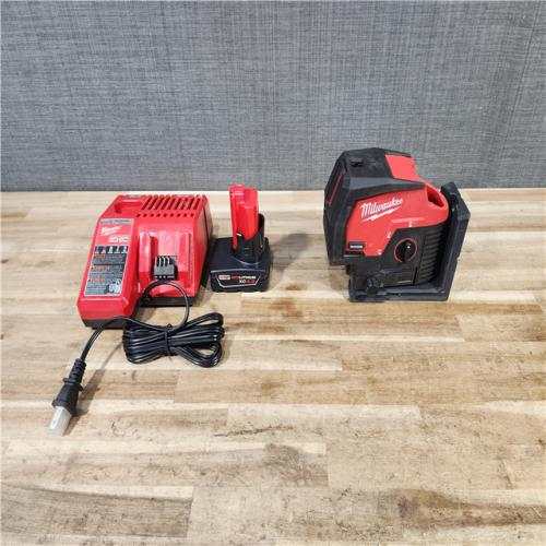 HOUSTON LOCATION - AS-IS Milwaukee 12-Volt Lithium-Ion Cordless Green 125 ft. Cross Line and Plumb Points Laser Level Kit
