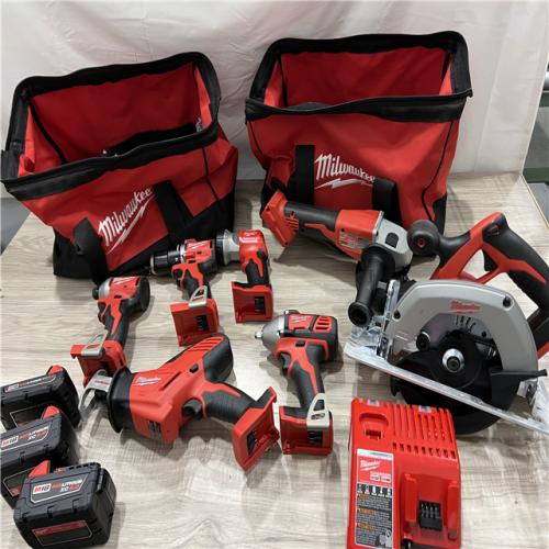 AS-IS Milwaukee M18 18V Lithium-Ion Cordless Combo Kit (8-Tool) with (3) Batteries  Charger and Tool Bag
