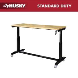 Phoenix NEW Husky 62 in. W x 24 in. D Adjustable Height Black Workbench Table with Solid Wood Top