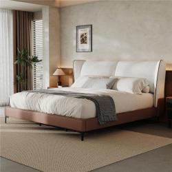 Phoenix NEW CHRISTOPHER KNIGHT HOME Denvora Modern White PU Leather Upholstered Wood Frame Queen Platform Bed with Teddy Fleece Thick Wingback Headboard