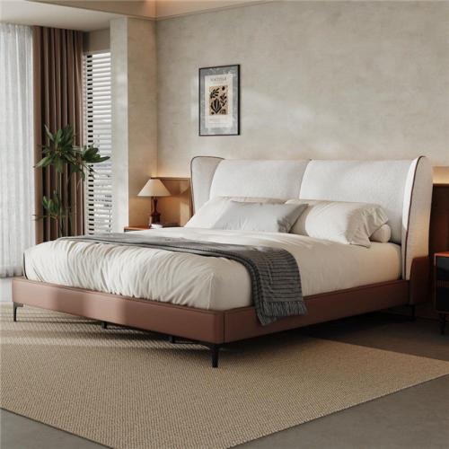 Phoenix NEW CHRISTOPHER KNIGHT HOME Denvora Modern White PU Leather Upholstered Wood Frame Queen Platform Bed with Teddy Fleece Thick Wingback Headboard