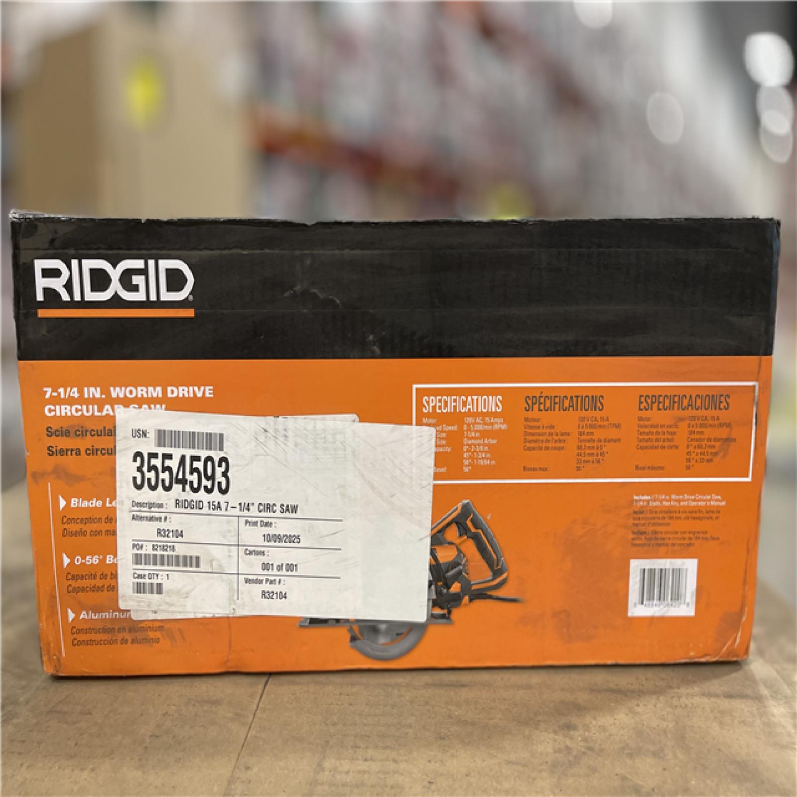 NEW! - RIDGID THRUCOOL 15 Amp 7-1/4 in. Worm Drive Circular Saw