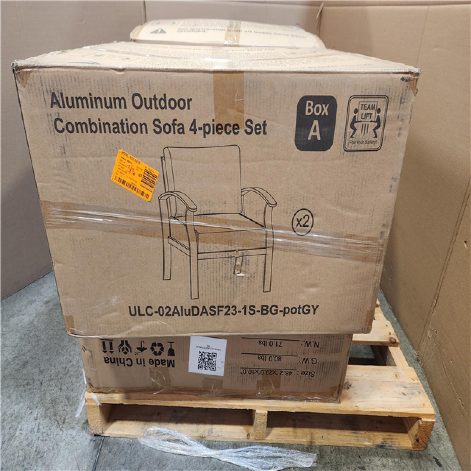 Phoenix NEW Halmuz 6-Piece Aluminum Patio Conversation Set with Armrest  55000 BTU Firepit Table and Grey Cushions