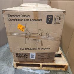 Phoenix NEW Halmuz 6-Piece Aluminum Patio Conversation Set with Armrest  55000 BTU Firepit Table and Grey Cushions