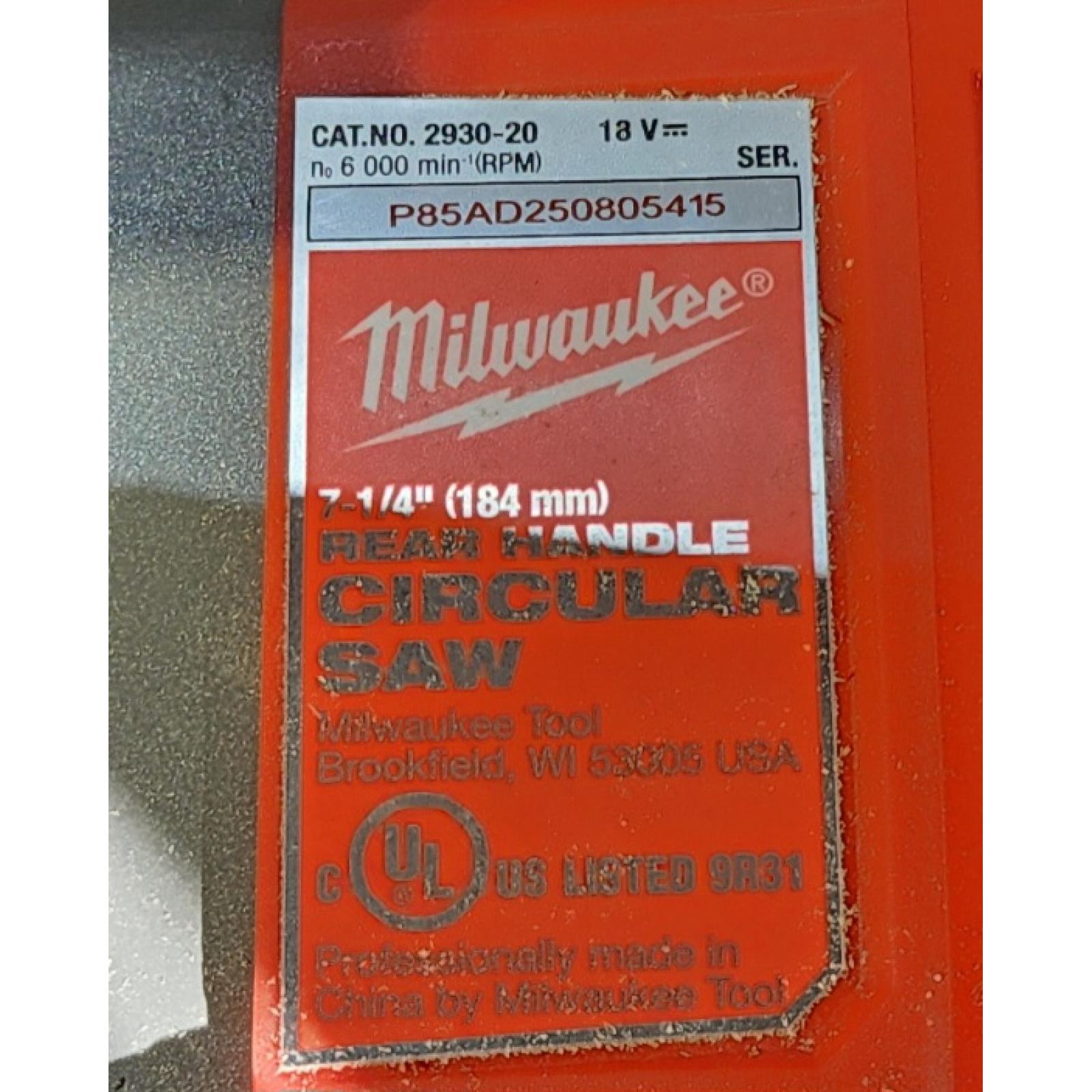 HOUSTON LOCATION - AS-IS MILWAUKEE 7-1/4 REAR HANDLE CIRCULAR SAW (TOOL ONLY)