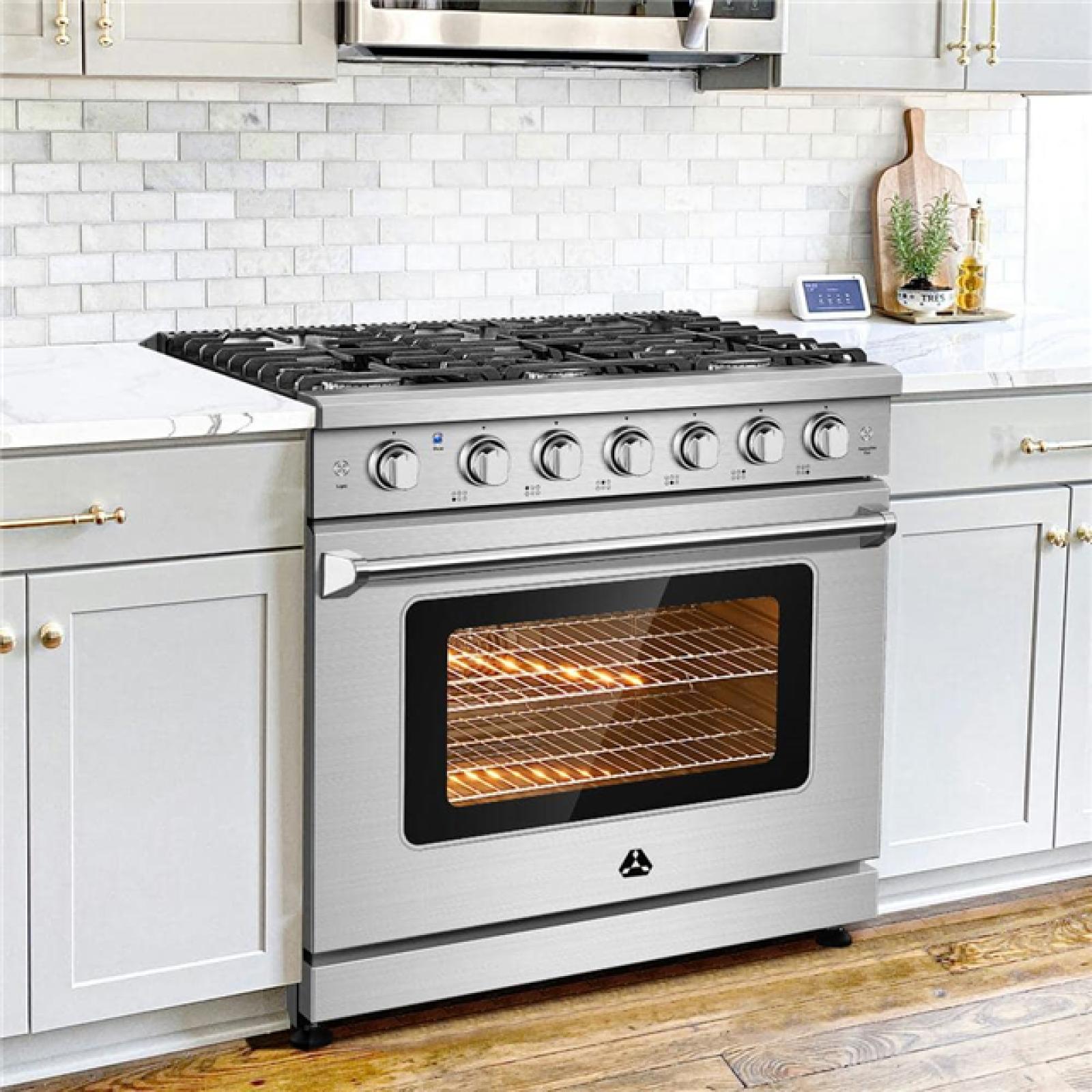 Phoenix NEW Sunmaki 36 in. 6-Burners Freestanding and Slide-In Gas Range in Stainless Steel with Commercial convection fan and CSA Certified (SEALED)