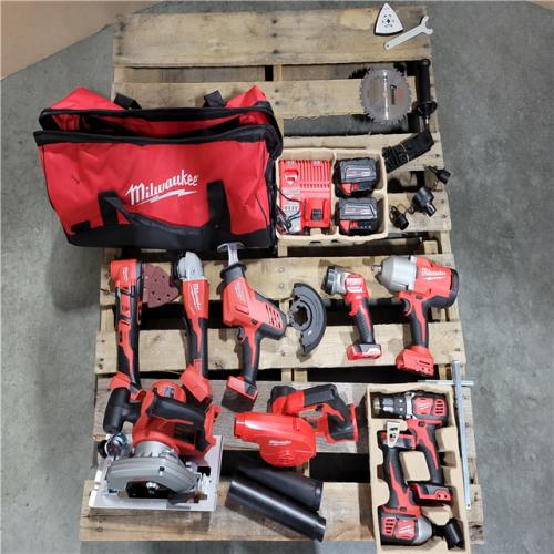 CALIFORNIA AS-IS MILWAUKEE M18 9-TOOL COMBO KIT includes 2 batteries  charger  and bag