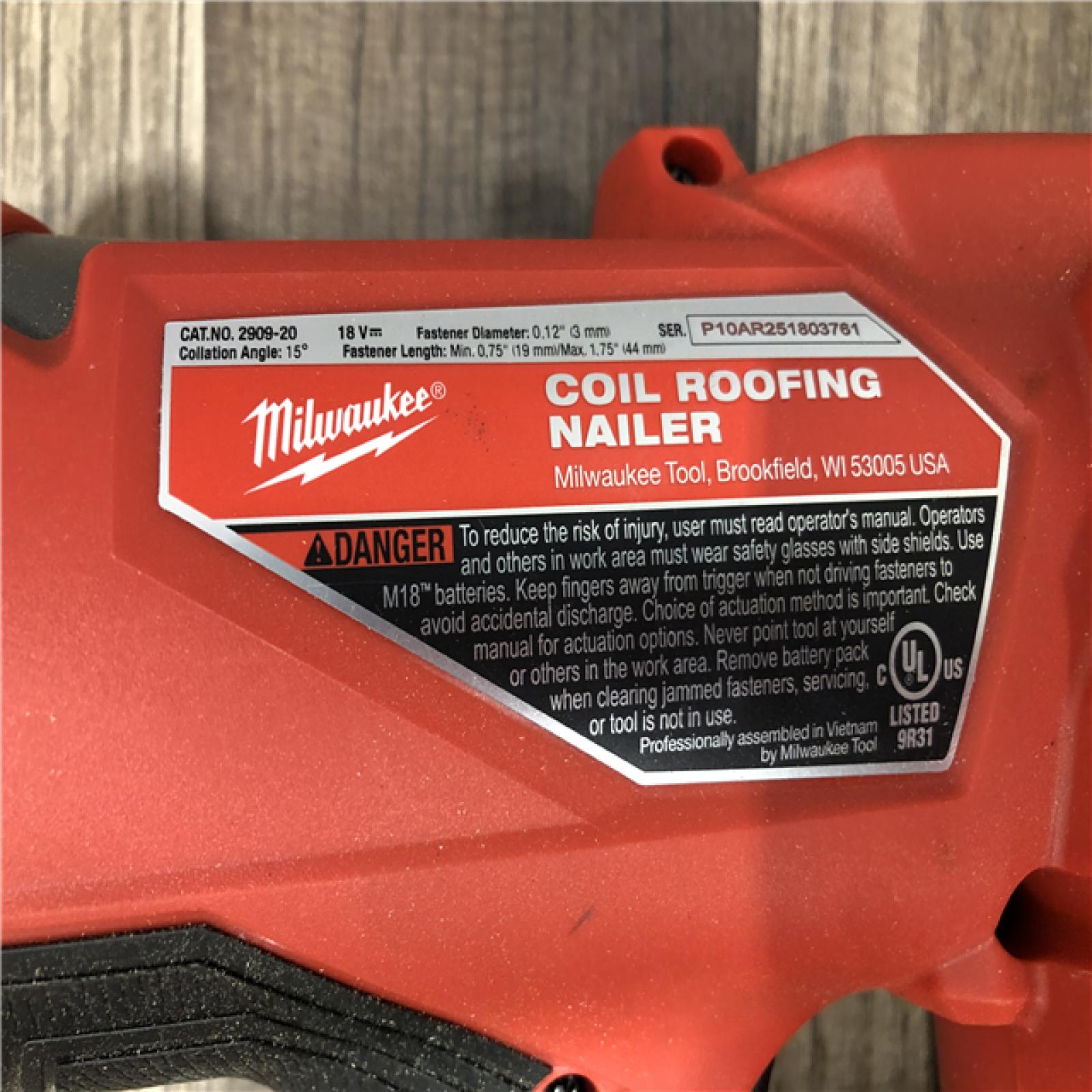AS-IS Milwaukee FUEL 18-Volt Lithium-Ion Brushless Cordless Coil Roofing Nailer (Tool Only)