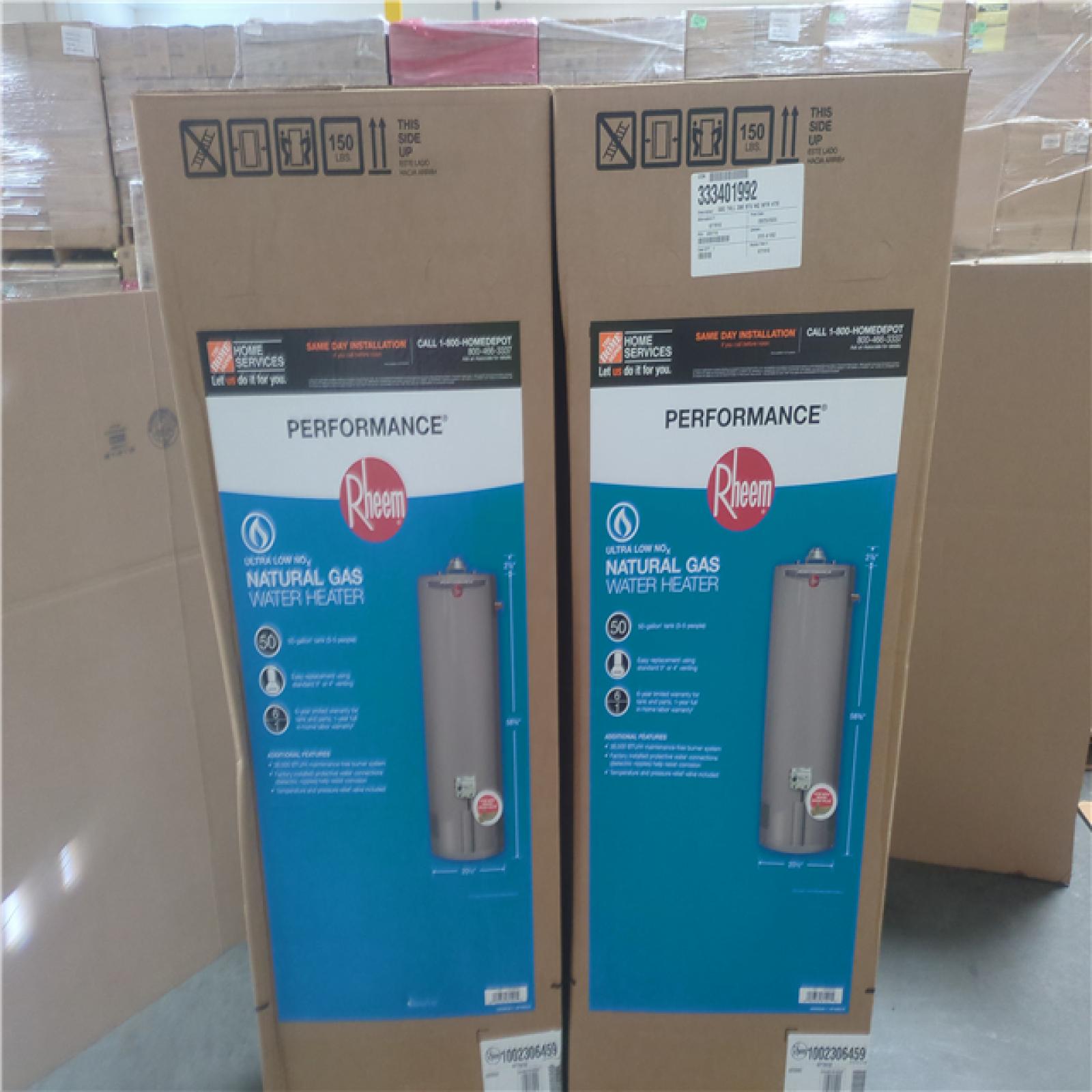 CALIFORNIA (2) NEW RHEEM PERFORMANCE 50G NG WATER HEATER