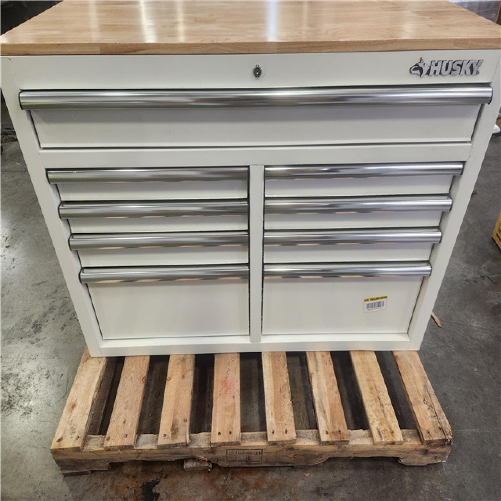 Phoenix LIKE NEW Husky Tool Storage 46 in. W x 18 in. D 9-Drawer Gloss White Mobile Workbench Cabinet