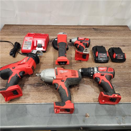 AS-IS  Milwaukee M18 18-Volt Lithium-Ion Cordless Combo Kit 4-Tool) with 2-Batteries, Charger and Tool Bag
