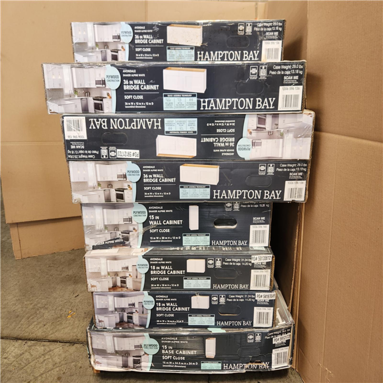 Phoenix AS-IS Mixed Hampton Bay Wall, Bridge & Base Cabinet Pallet