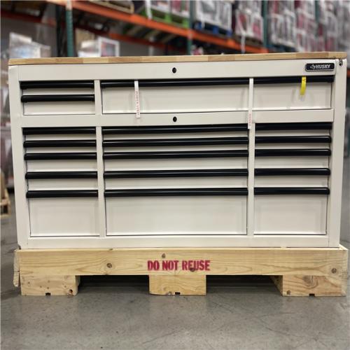 DALLAS LOCATION- AS IS! Husky Tool Storage 72 in. W x 24 in. D 18-Drawer Heavy Duty Adjustable Height Mobile Workbench Cabinet in Matte White