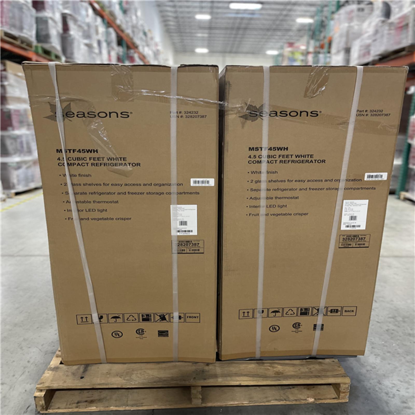 DALLAS LOCATION - Seasons ENERGY STAR 4.5cu.ft. 20in. COMPACT Top-Freezer Refrigerator White-PALLET(4 UNITS)