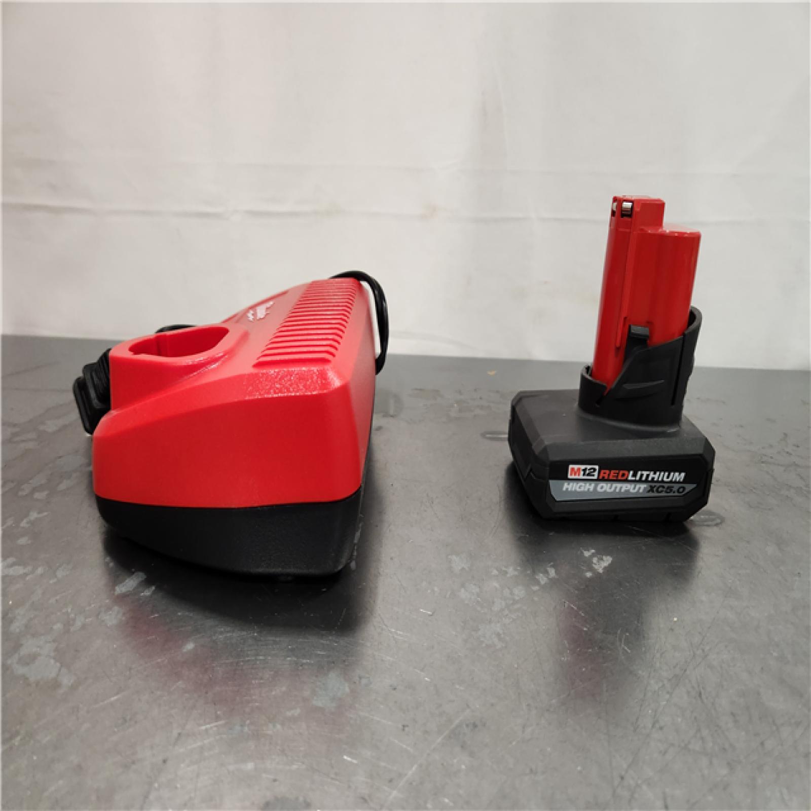 AS-IS- Milwaukee 12-Volt Lithium-Ion XC High Output 5.0 Ah Battery Pack with Charger Starter Kit