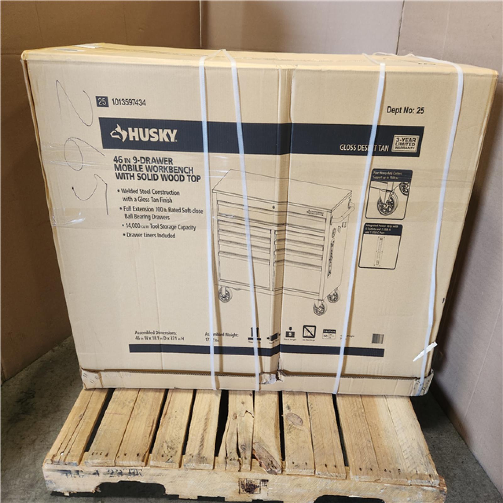 Phoenix LIKE NEW Husky Standard Duty 46 in. W x 18 in. D 9-Drawer Gloss Tan Mobile Workbench Cabinet with Solid Wood Top