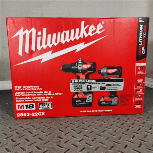 Houston location- AS-IS Milwaukee M18 Brushless 18V Lithium-Ion Drill/Impact Combo Kit with Case and Charger Appears in new condition