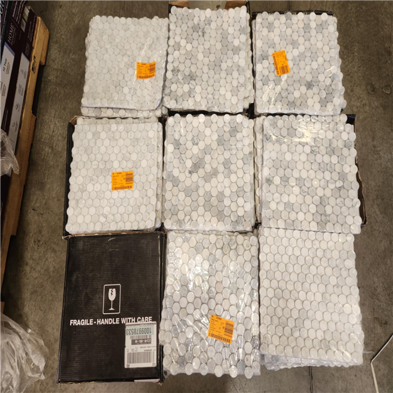 Phoenix MSI Capri Blue Penny Round 12 in. x 12 in. x 0.38 in. Honed Marble Mesh-Mounted Mosaic Floor and Wall Tile Pallet (18+Boxes)