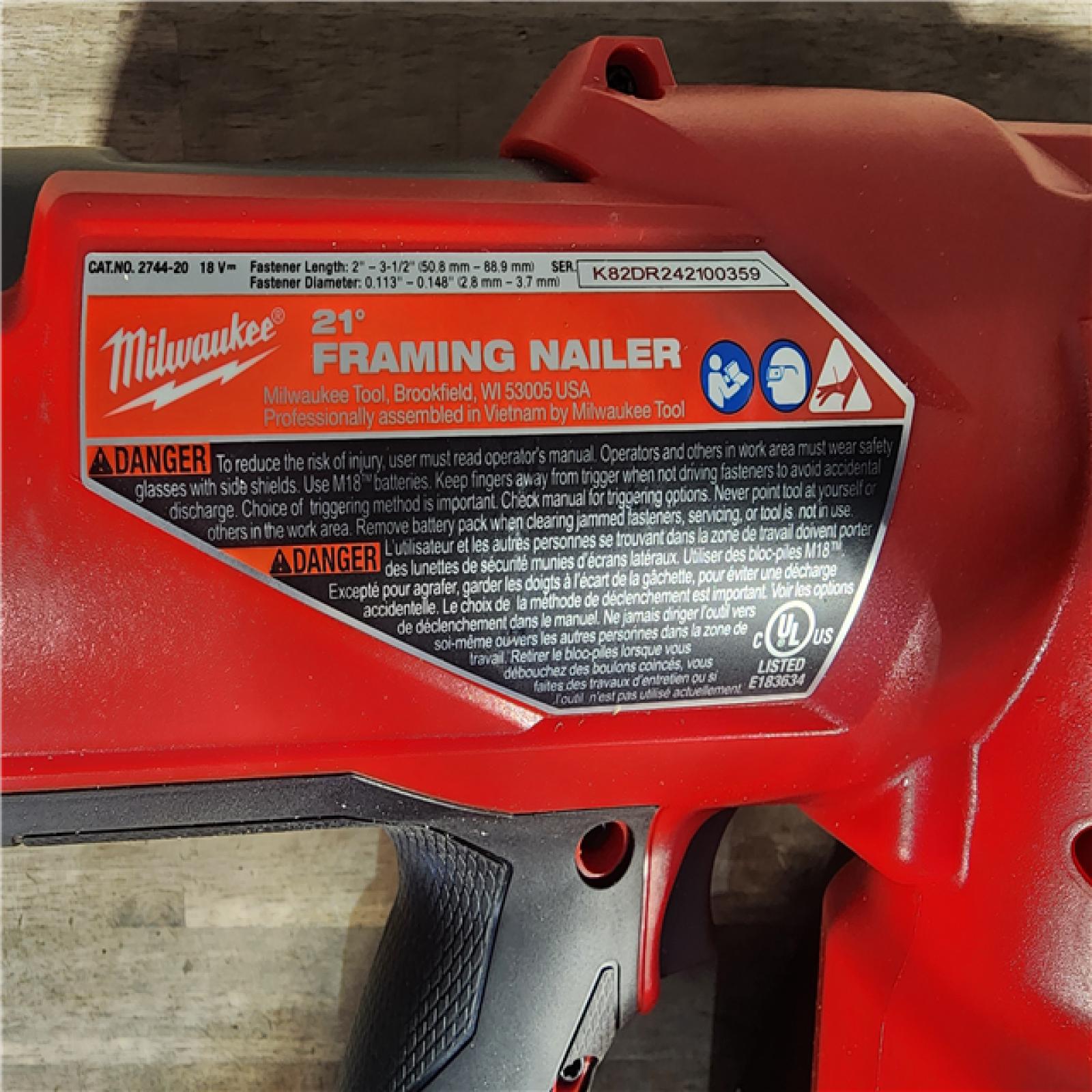 HOUSTON LOCATION - AS-IS (APPEARS LIKE NEW) Milwaukee 2744-20 M18 FUEL 3-1/2 in. 18-Volt 21-Degree Lithium-Ion Brushless Cordless Framing Nailer (Tool-Only)