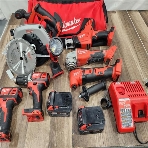 AS-IS  Milwaukee M18 18-Volt Lithium-Ion Cordless Combo Kit 7-Tool with 2-Batteries, Charger and Tool Bag