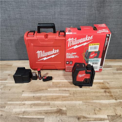 HOUSTON LOCATION - AS-IS Milwaukee Green 100 ft. Cross Line and Plumb Points Rechargeable Laser Level with REDLITHIUM Lithium-Ion USB Battery and Charger