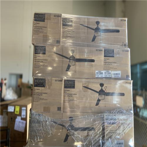 DALLAS LOCATION - Home Decorators Collection Carrington 60 in. Indoor/Outdoor Ceiling Fan with LED Dome Light Kit, Natural Iron with Black Blades (16 UNITS)