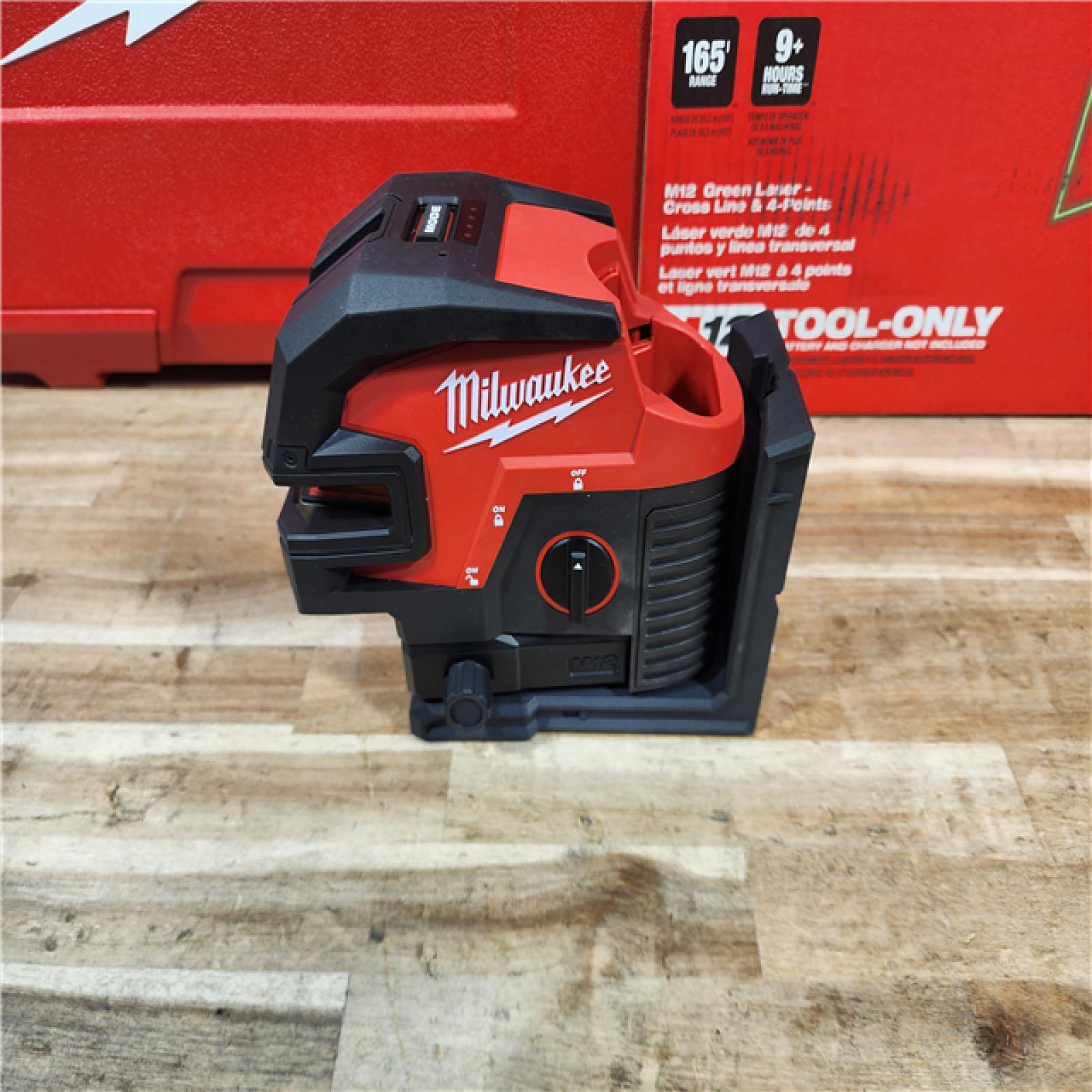 HOUSTON LOCATION - AS-IS (APPEARS LIKE NEW) Milwaukee 3624-20 12V M12 Lithium-Ion Cordless USB Rechargeable Green Beam Cross Line & 4-Points Laser