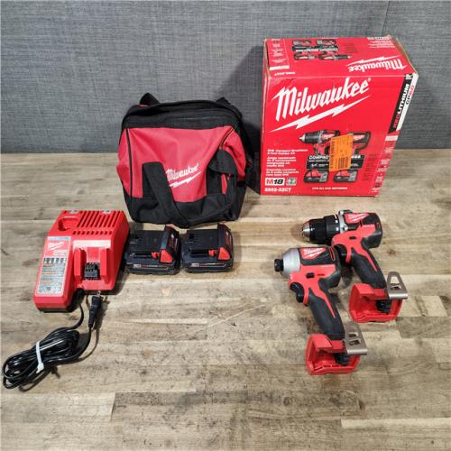 HOUSTON LOCATION - AS-IS Milwaukee 2892-22CT 18V M18 Lithium-Ion Compact Brushless Cordless 2-Tool Combo Kit with 1/2 Drill/Driver and 1/4 Hex Impact Driver 2.0 Ah