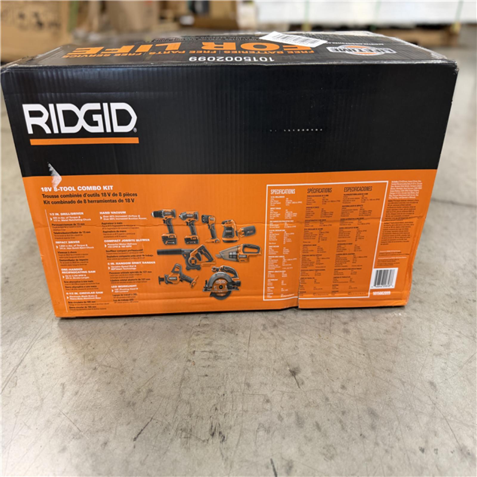 NEW! - RIDGID 18V Cordless 8-Tool Combo Kit with 2Ah MAX Output Battery  4Ah MAX Output Battery  Charger  and Tool Bag