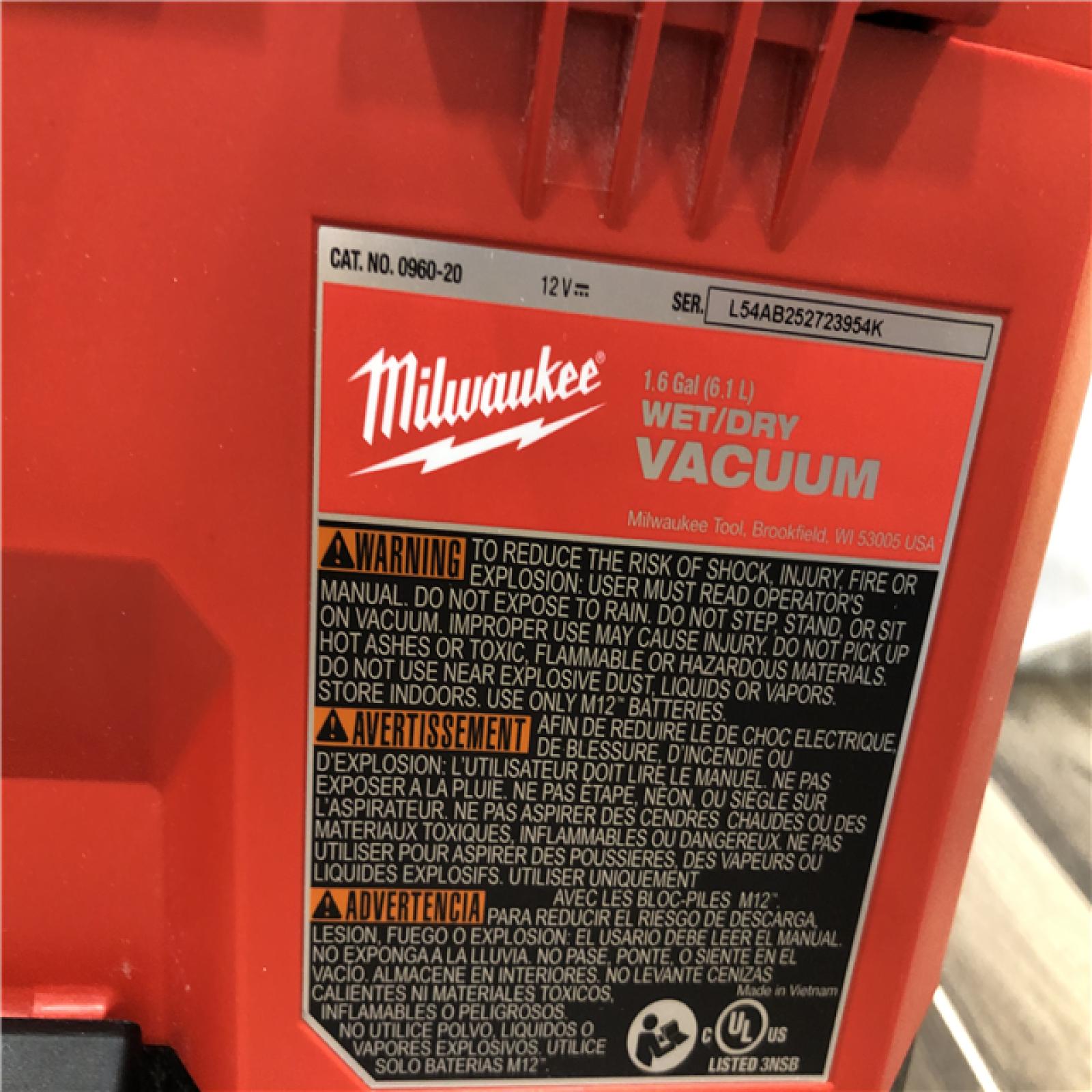 AS-IS Milwaukee FUEL 12-Volt Lithium-Ion Cordless 1.6 Gal. Wet/Dry Vacuum (Vacuum-Only)
